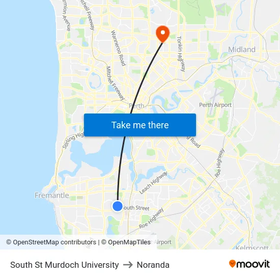 South St Murdoch University to Noranda map