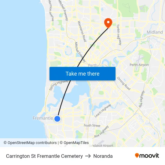 Carrington St Fremantle Cemetery to Noranda map