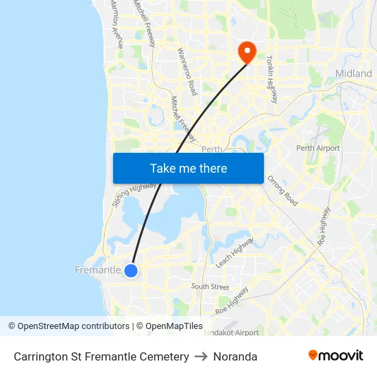 Carrington St Fremantle Cemetery to Noranda map