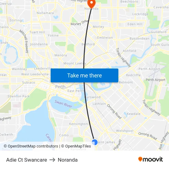 Adie Ct Swancare to Noranda map