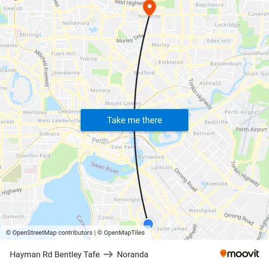 Hayman Rd Bentley Tafe to Noranda map