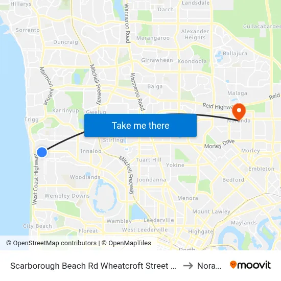 Scarborough Beach Rd Wheatcroft Street Cat Id 18 to Noranda map