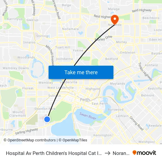 Hospital Av Perth Children's Hospital Cat Id 132 to Noranda map