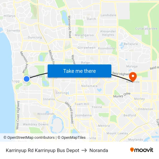Karrinyup Rd Karrinyup Bus Depot to Noranda map