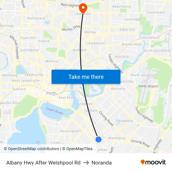 Albany Hwy After Welshpool Rd to Noranda map
