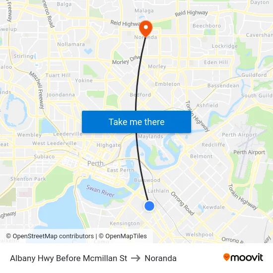 Albany Hwy Before Mcmillan St to Noranda map