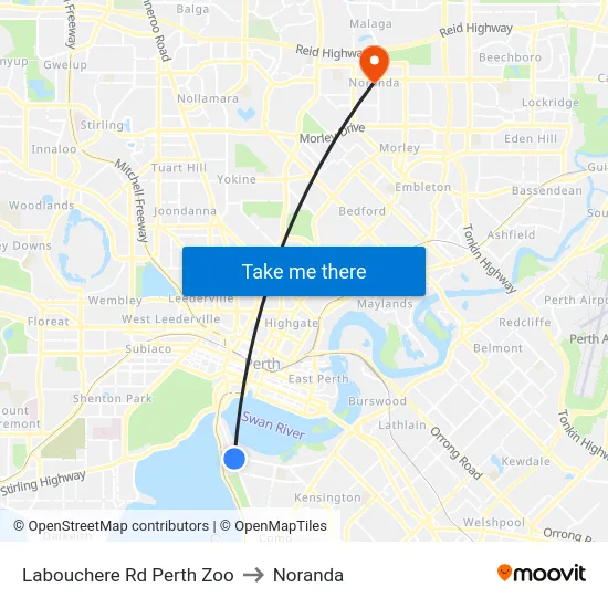 Labouchere Rd Perth Zoo to Noranda map
