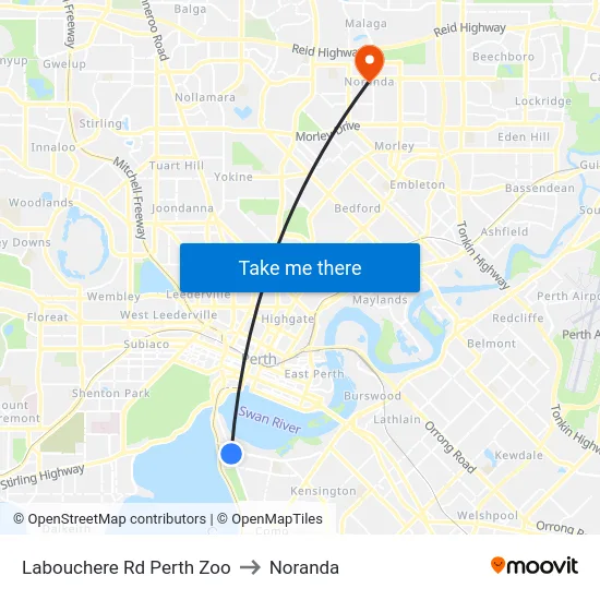 Labouchere Rd Perth Zoo to Noranda map