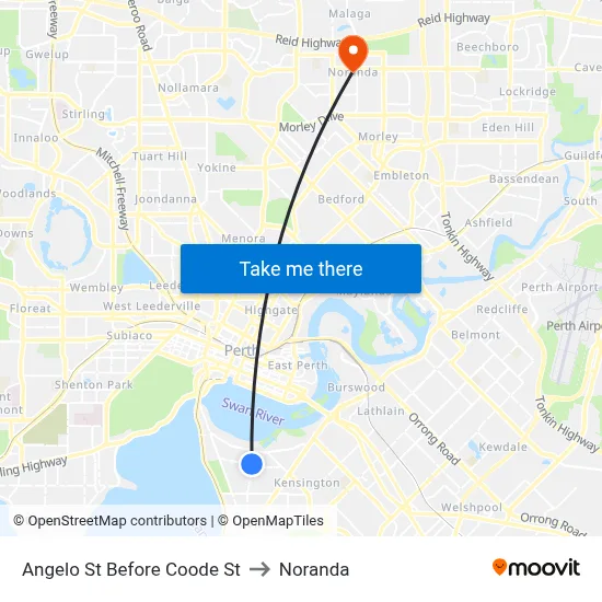 Angelo St Before Coode St to Noranda map