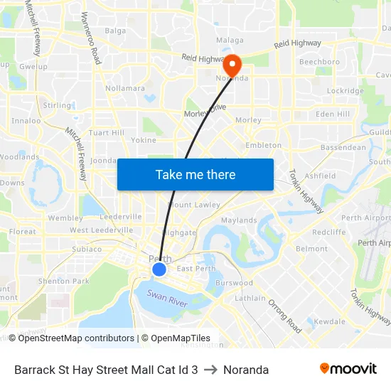 Barrack St Hay Street Mall Cat Id 3 to Noranda map