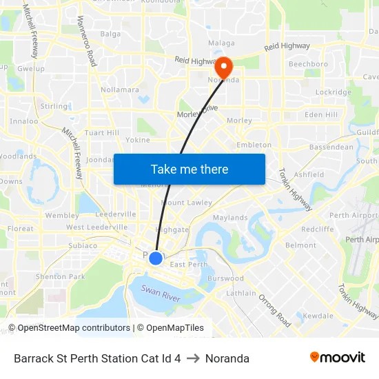 Barrack St Perth Station Cat Id 4 to Noranda map
