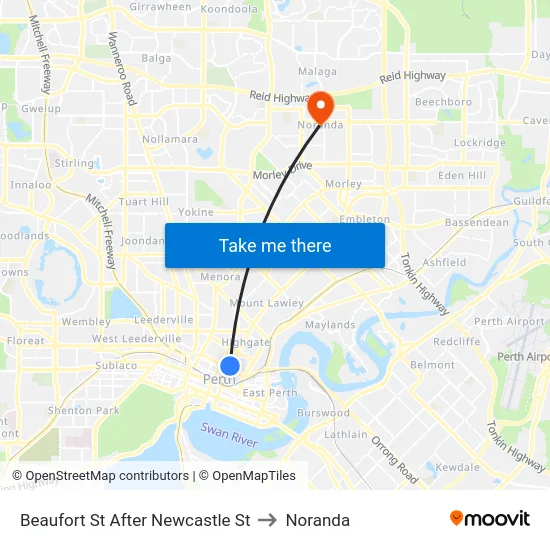 Beaufort St After Newcastle St to Noranda map