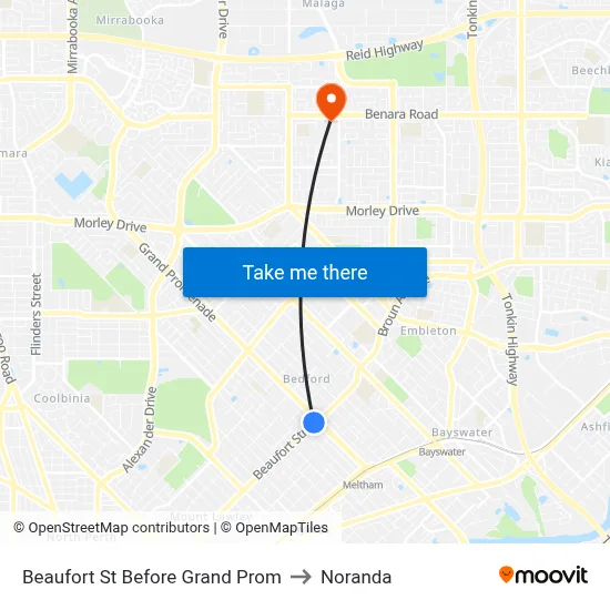 Beaufort St Before Grand Prom to Noranda map