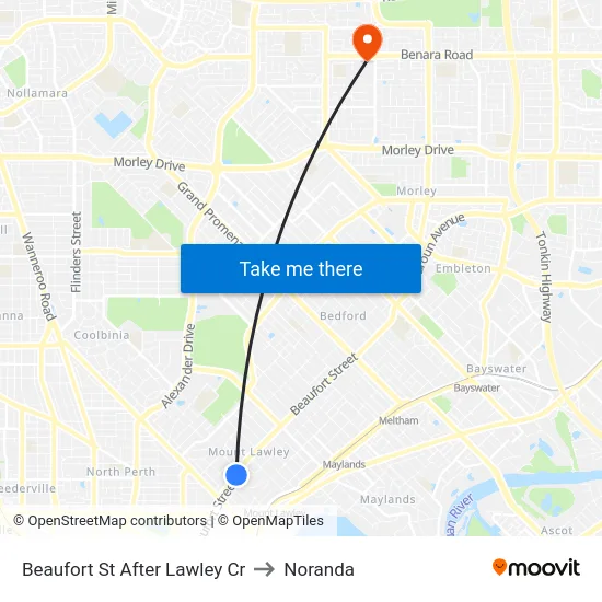 Beaufort St After Lawley Cr to Noranda map