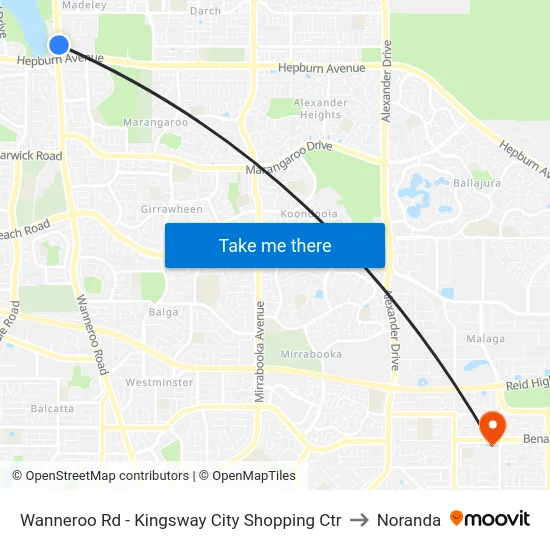 Wanneroo Rd - Kingsway City Shopping Ctr to Noranda map
