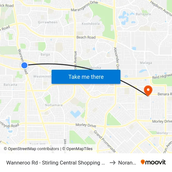Wanneroo Rd - Stirling Central Shopping Ctr to Noranda map