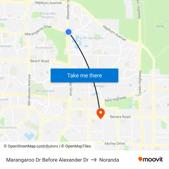 Marangaroo Dr Before Alexander Dr to Noranda map