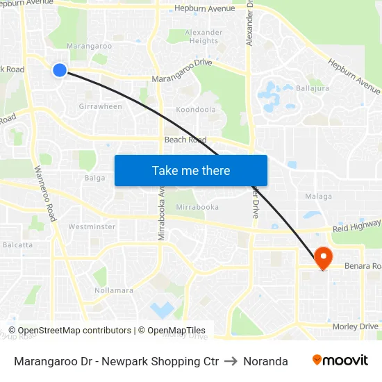 Marangaroo Dr - Newpark Shopping Ctr to Noranda map