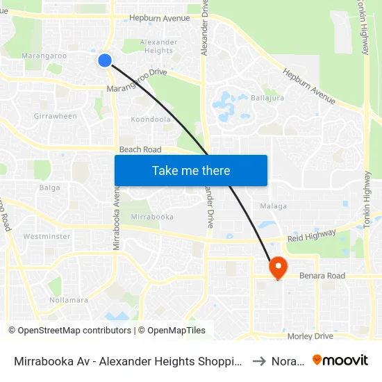 Mirrabooka Av - Alexander Heights Shopping Ctr Stand 2 to Noranda map