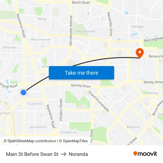 Main St Before Swan St to Noranda map