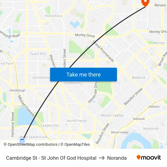 Cambridge St - St John Of God Hospital to Noranda map