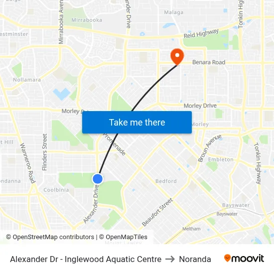 Alexander Dr - Inglewood Aquatic Centre to Noranda map