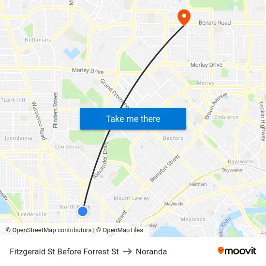 Fitzgerald St Before Forrest St to Noranda map