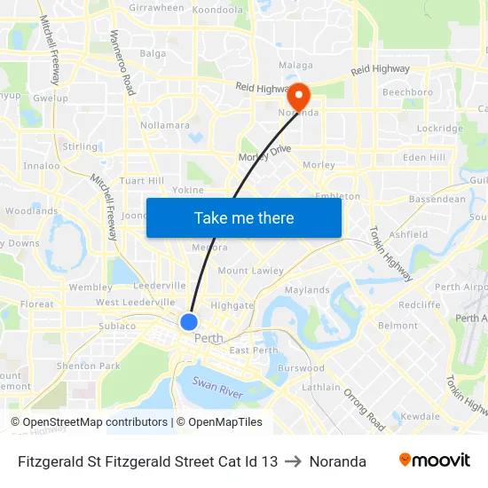 Fitzgerald St Fitzgerald Street Cat Id 13 to Noranda map