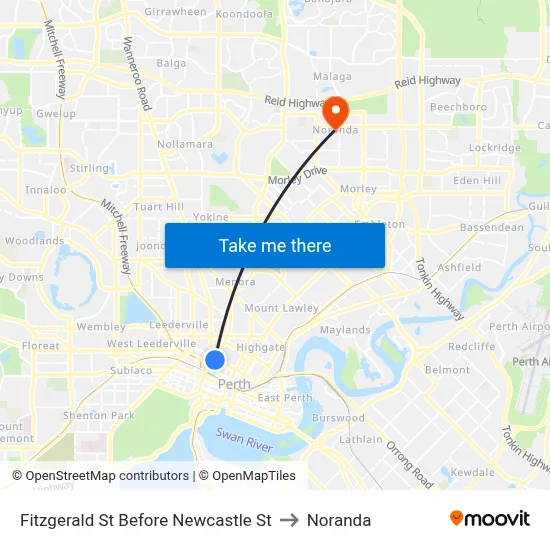 Fitzgerald St Before Newcastle St to Noranda map