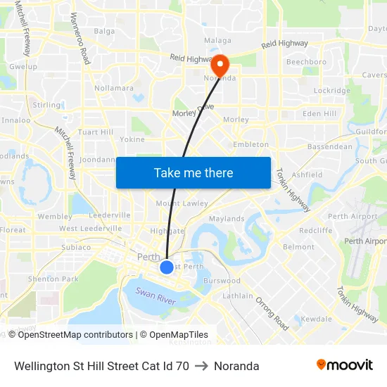 Wellington St Hill Street Cat Id 70 to Noranda map
