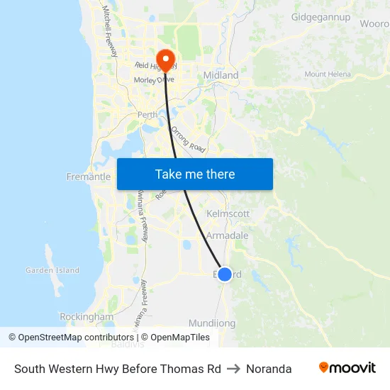 South Western Hwy Before Thomas Rd to Noranda map