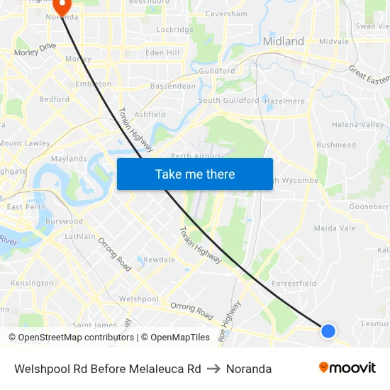 Welshpool Rd Before Melaleuca Rd to Noranda map