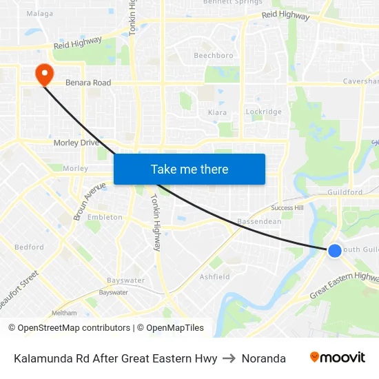 Kalamunda Rd After Great Eastern Hwy to Noranda map
