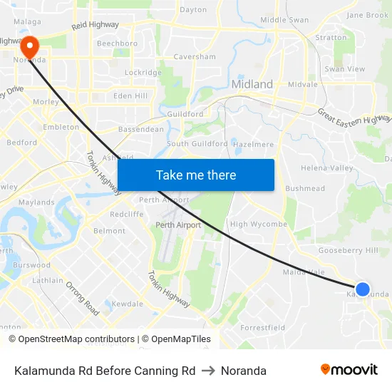 Kalamunda Rd Before Canning Rd to Noranda map