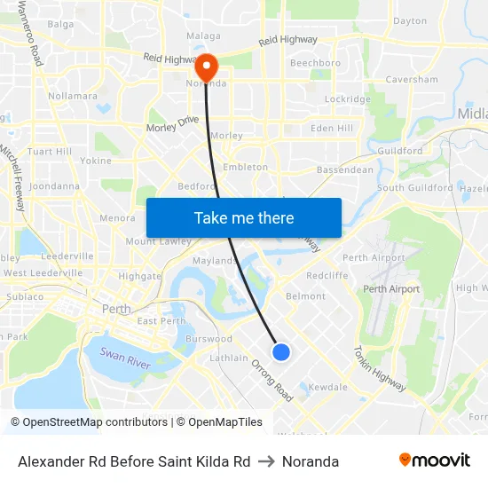 Alexander Rd Before Saint Kilda Rd to Noranda map