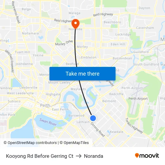 Kooyong Rd Before Gerring Ct to Noranda map