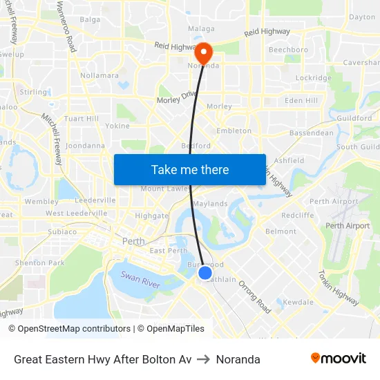 Great Eastern Hwy After Bolton Av to Noranda map