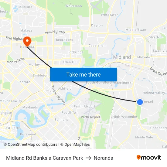 Midland Rd Banksia Caravan Park to Noranda map