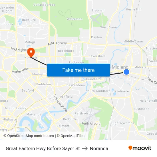 Great Eastern Hwy Before Sayer St to Noranda map