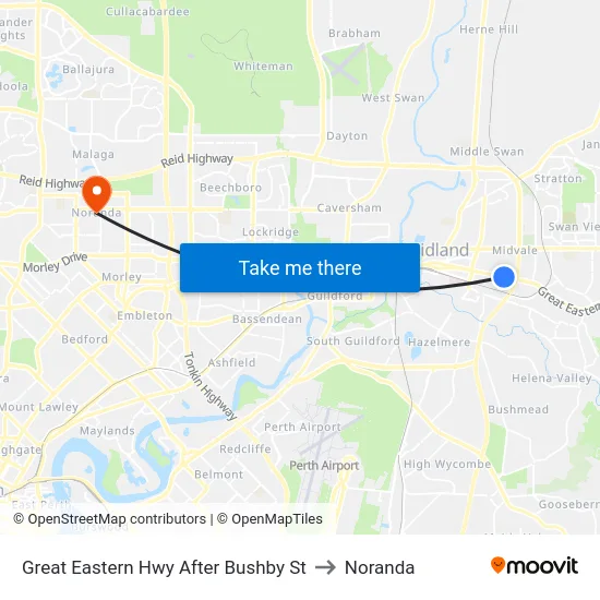 Great Eastern Hwy After Bushby St to Noranda map