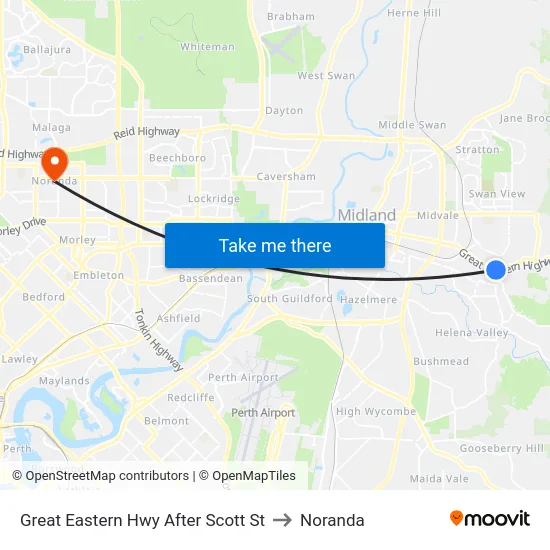 Great Eastern Hwy After Scott St to Noranda map