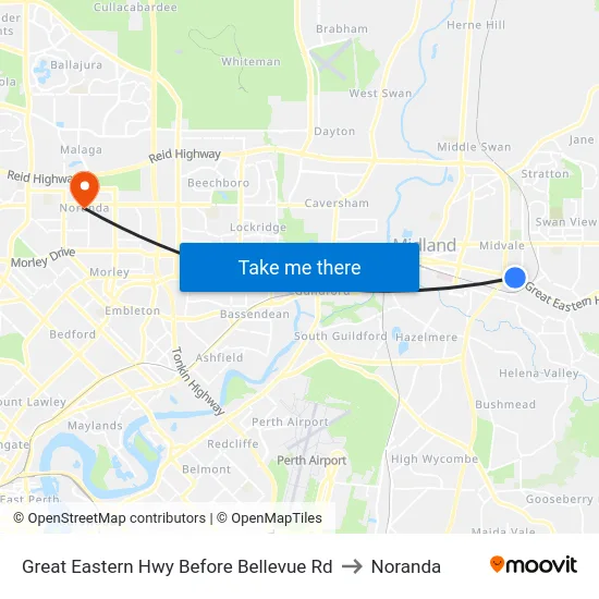 Great Eastern Hwy Before Bellevue Rd to Noranda map