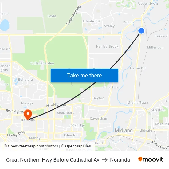 Great Northern Hwy Before Cathedral Av to Noranda map