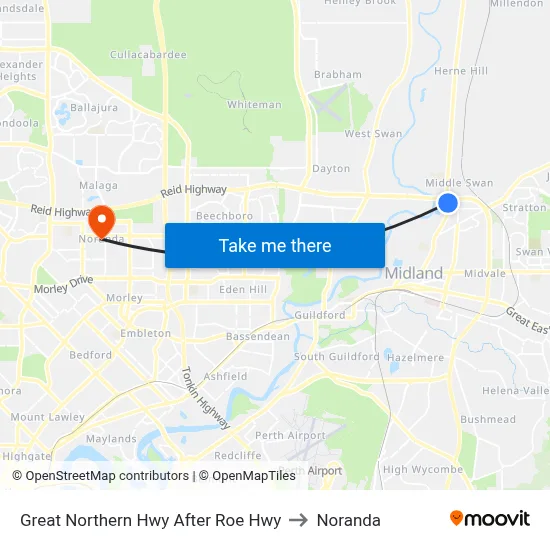 Great Northern Hwy After Roe Hwy to Noranda map