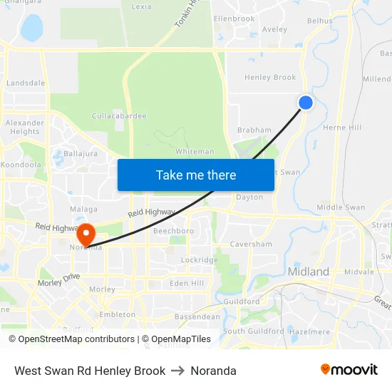 West Swan Rd Henley Brook to Noranda map