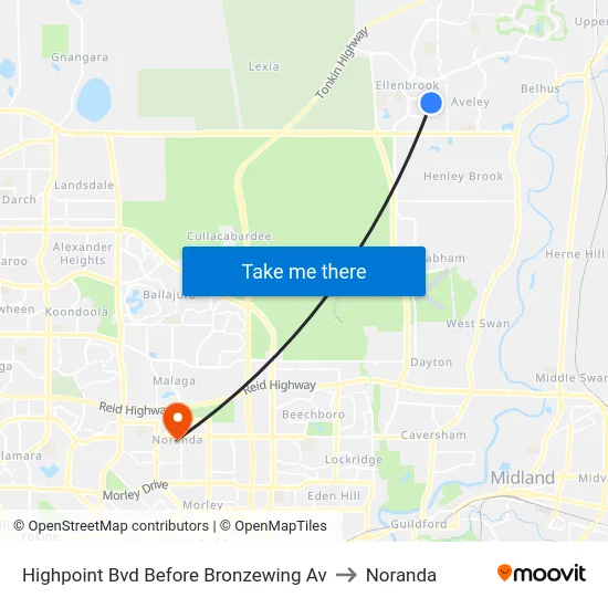 Highpoint Bvd Before Bronzewing Av to Noranda map