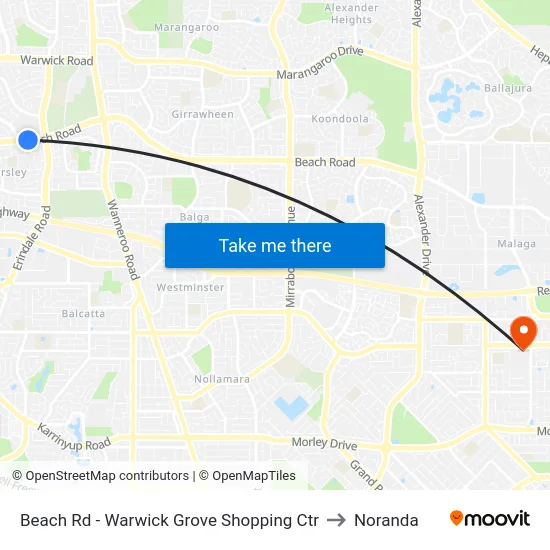 Beach Rd - Warwick Grove Shopping Ctr to Noranda map