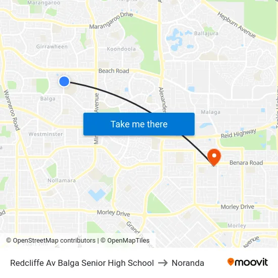 Redcliffe Av Balga Senior High School to Noranda map