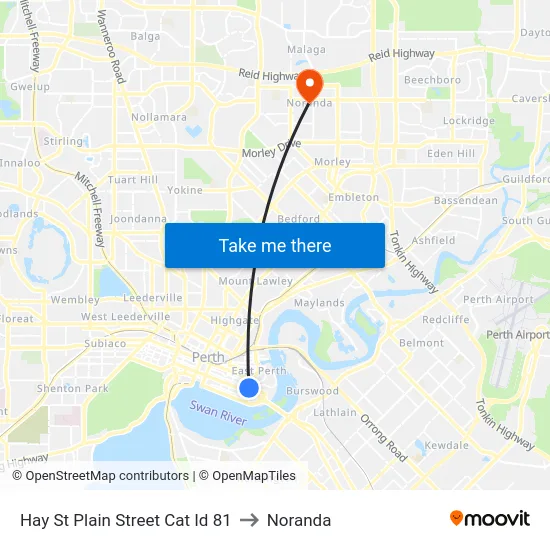 Hay St Plain Street Cat Id 81 to Noranda map