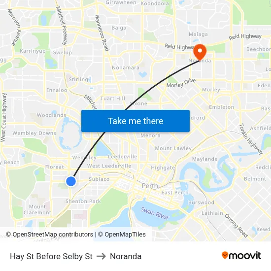 Hay St Before Selby St to Noranda map